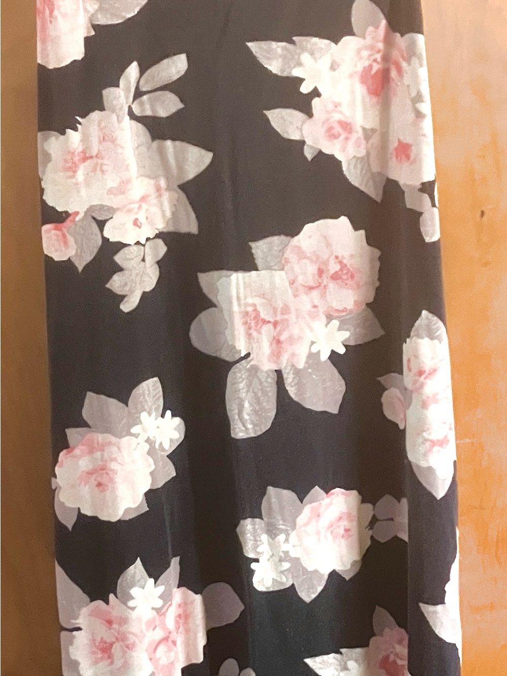 Modcloth Navy Blue Maxi Skirt with Soft Pink and White Floral Print